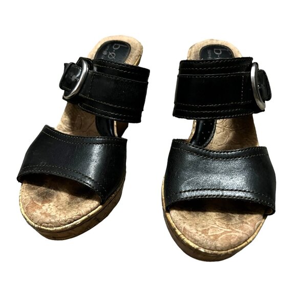 b.o.c. Black Leather Wedge Sandals Sz 7 Womens C17903 CIK12 - Picture 5 of 15